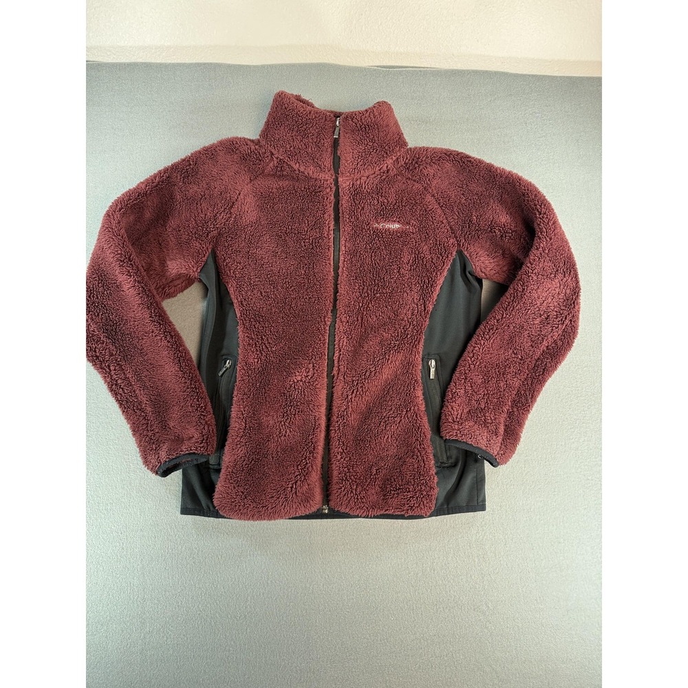 Columbia Fleece Jacket Womens L Red Sherpa Full Zip Softshell Side Panels Warm